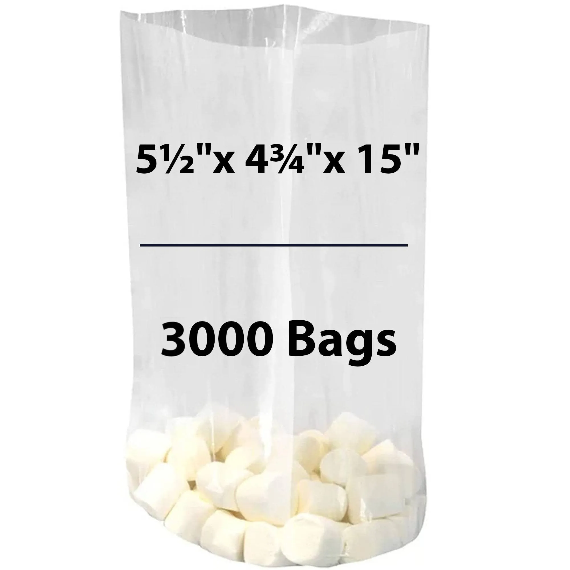 5.5X4.75X15 inches Gusseted Poly Bags Clear 1 Mil Low Density LDPE