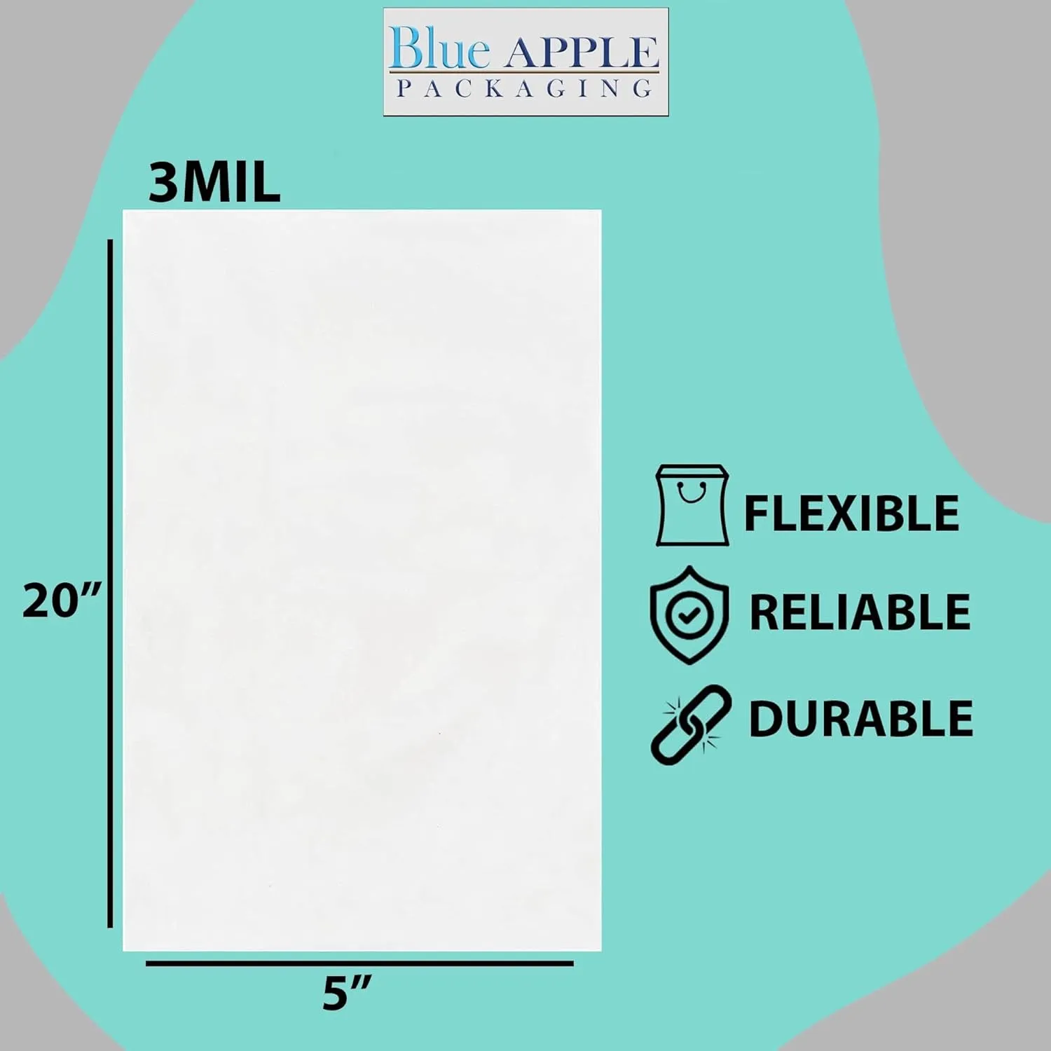 5X20 inches Clear Flat Poly Bags 3Mil Open Top (LDPE)