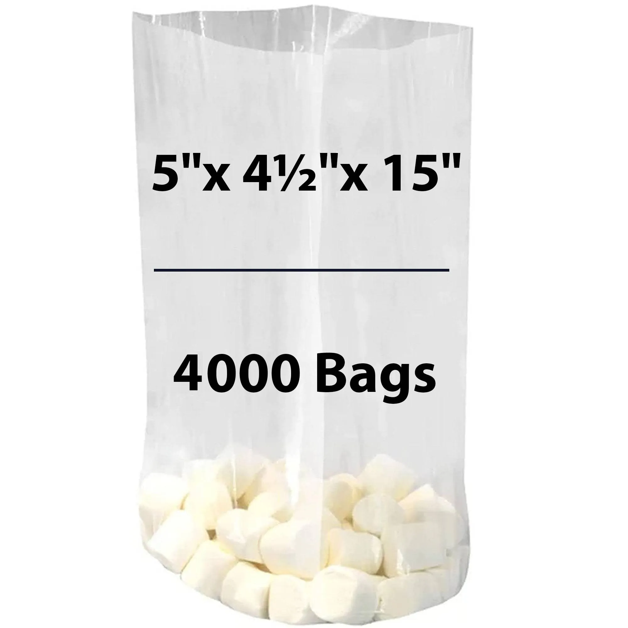 5X4.5X15 inches Gusseted Poly Bags Clear 1 Mil Low Density LDPE