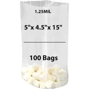 5X4.5X15 inches Gusseted Poly Bags Clear 1.25 Mil Low Density LDPE