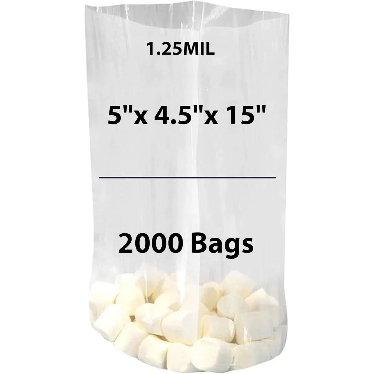 5X4.5X15 inches Gusseted Poly Bags Clear 1.25 Mil Low Density LDPE