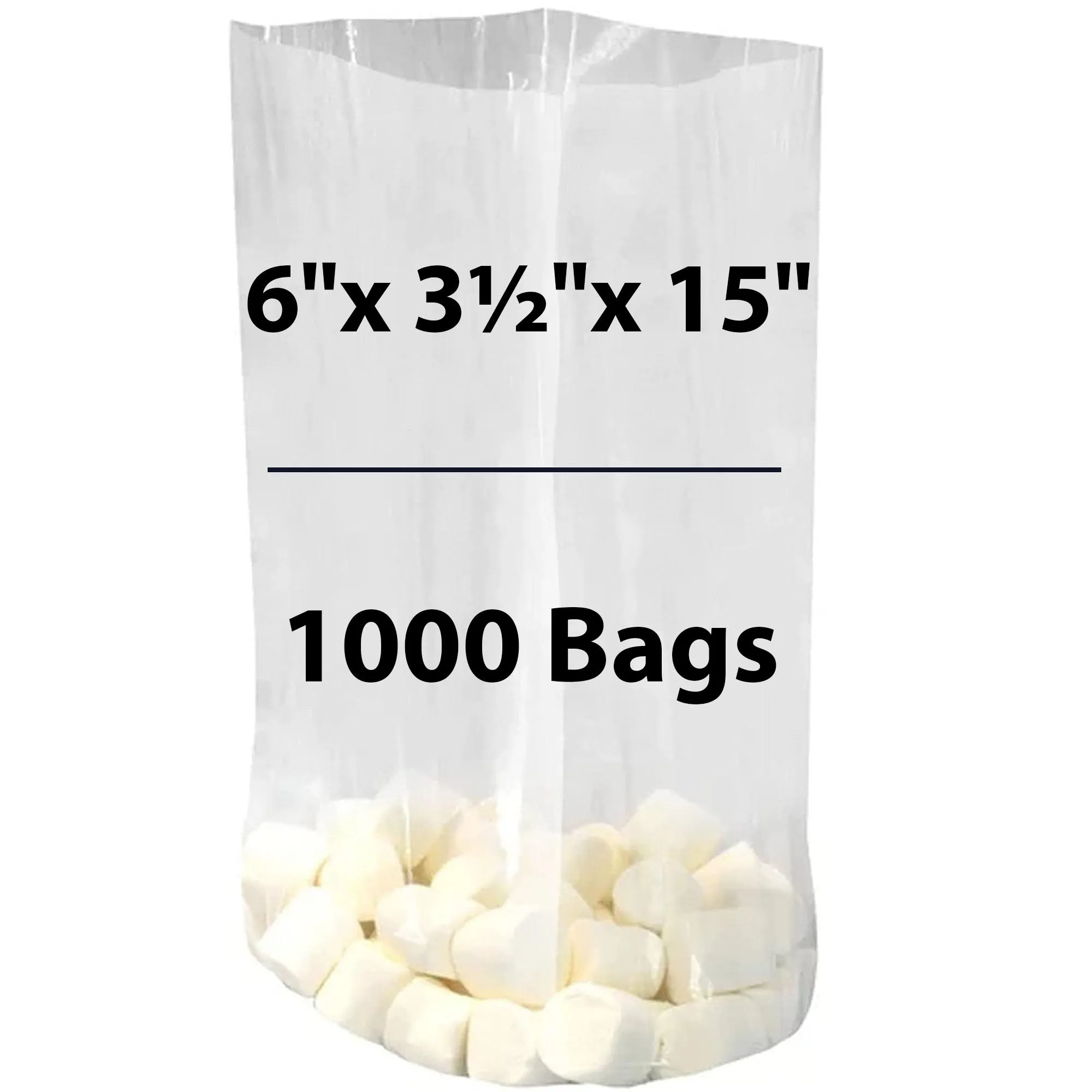 6X3.5X15 inches Gusseted Poly Bags Clear 1.5 Mil Low Density LDPE