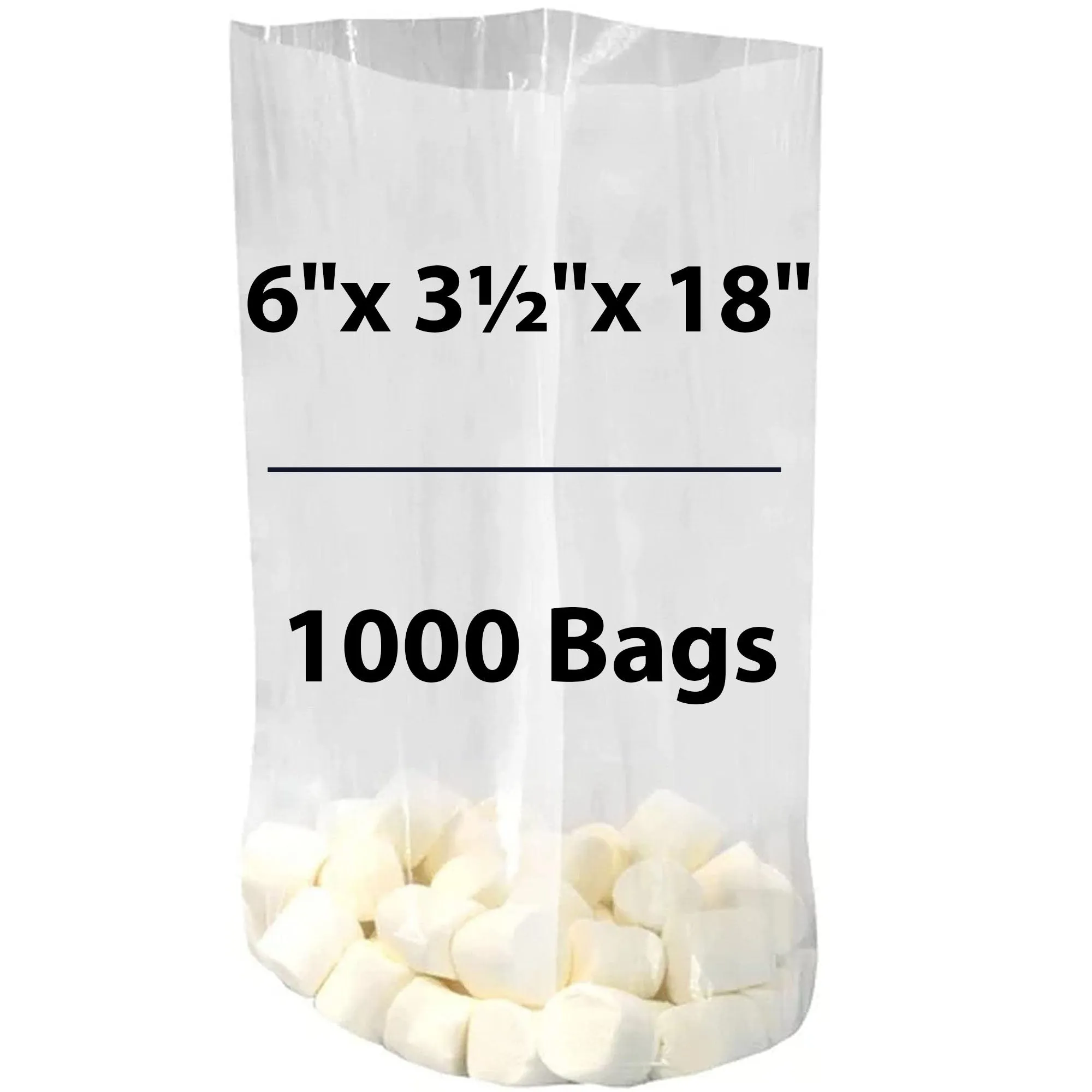 6X3.5X18 inches Gusseted Poly Bags Clear 1.5 Mil Low Density LDPE