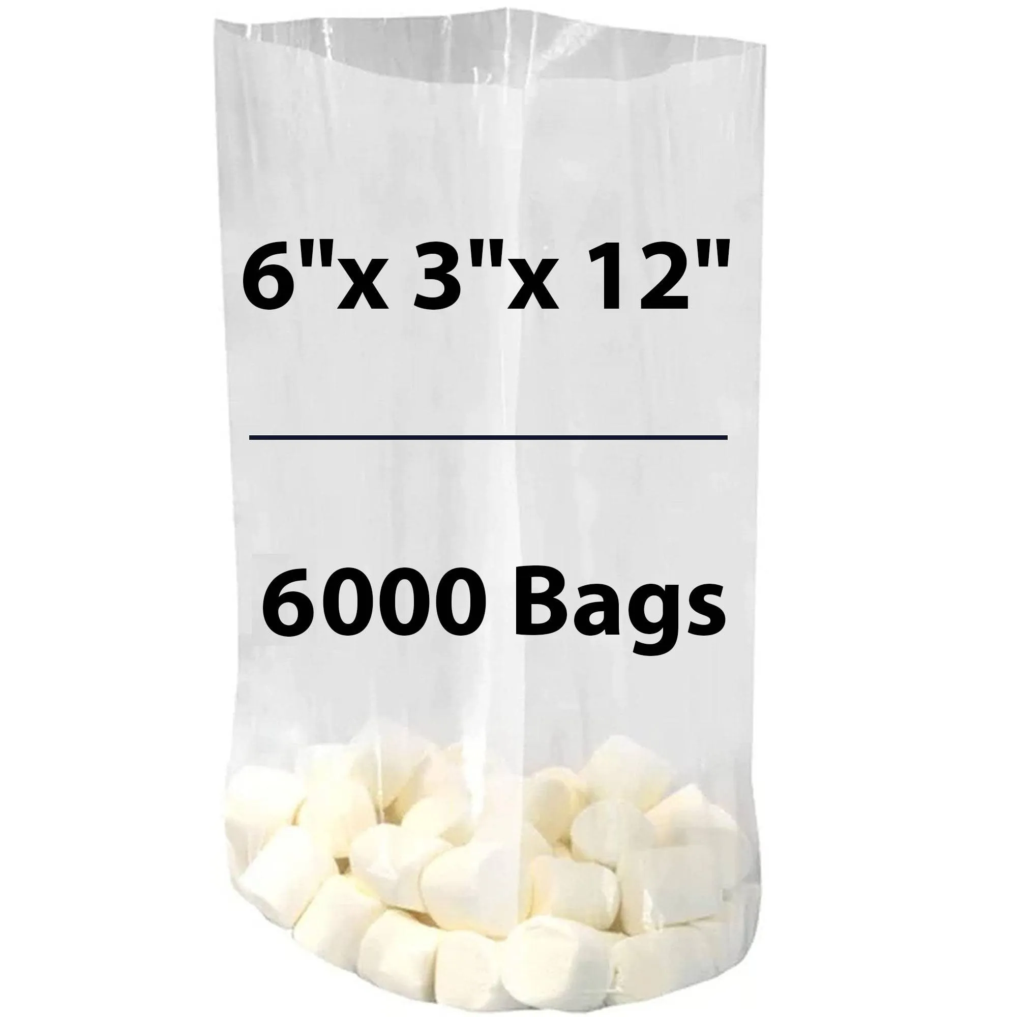 6X3X12 inches Gusseted Poly Bags Clear 1 Mil Low Density LDPE