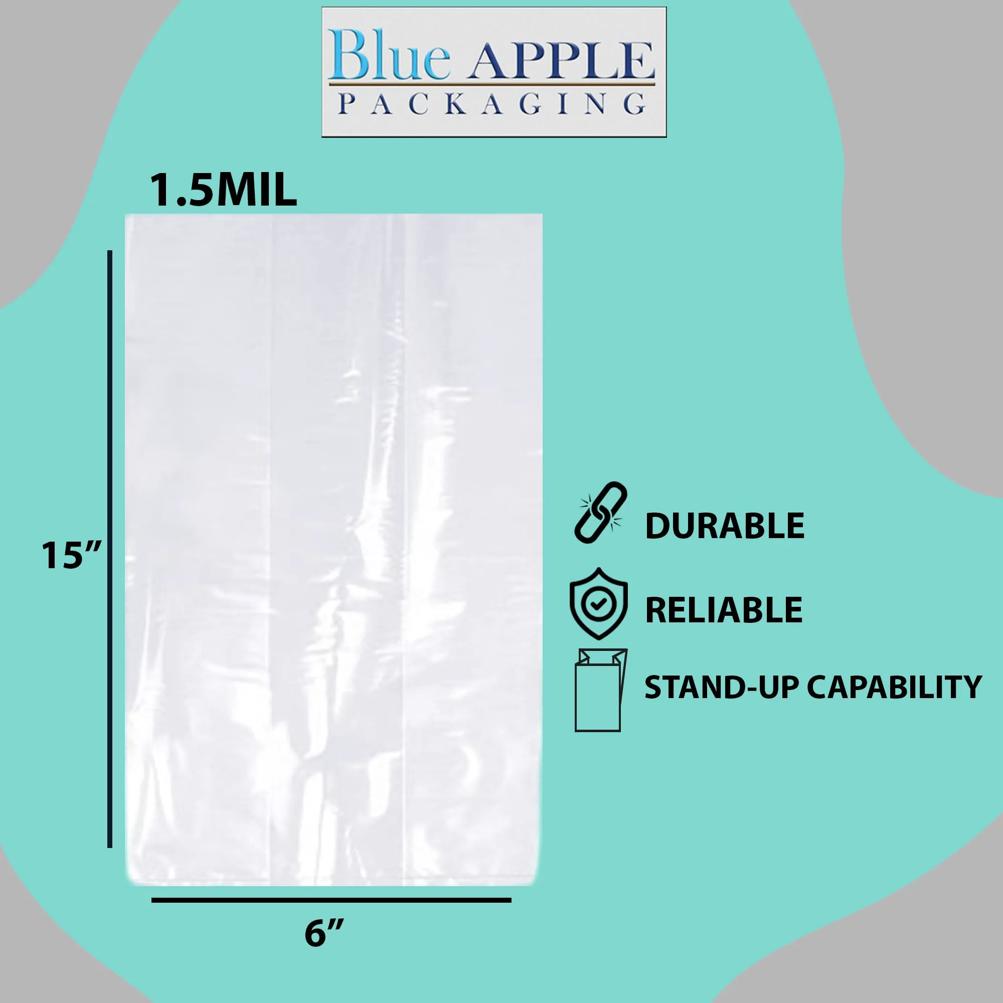 6X3X15 inches Gusseted Poly Bags Clear 1.5 Mil Low Density LDPE