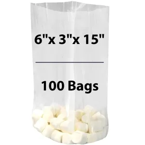 6X3X15 inches Gusseted Poly Bags Clear 1.5 Mil Low Density LDPE