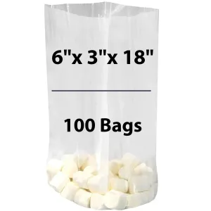 6X3X18 inches Gusseted Poly Bags Clear 2 Mil Low Density LDPE