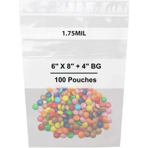 6X8   4 Inches Zipper Stand-Up Pouches w/ White Strips 1.75 Mil LLDPE