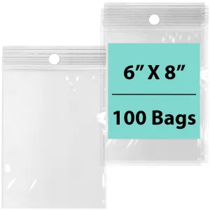 6X8 inches Reclosable Poly Bags with Hang Hole 4 Mil (LDPE) Single Track Zipper