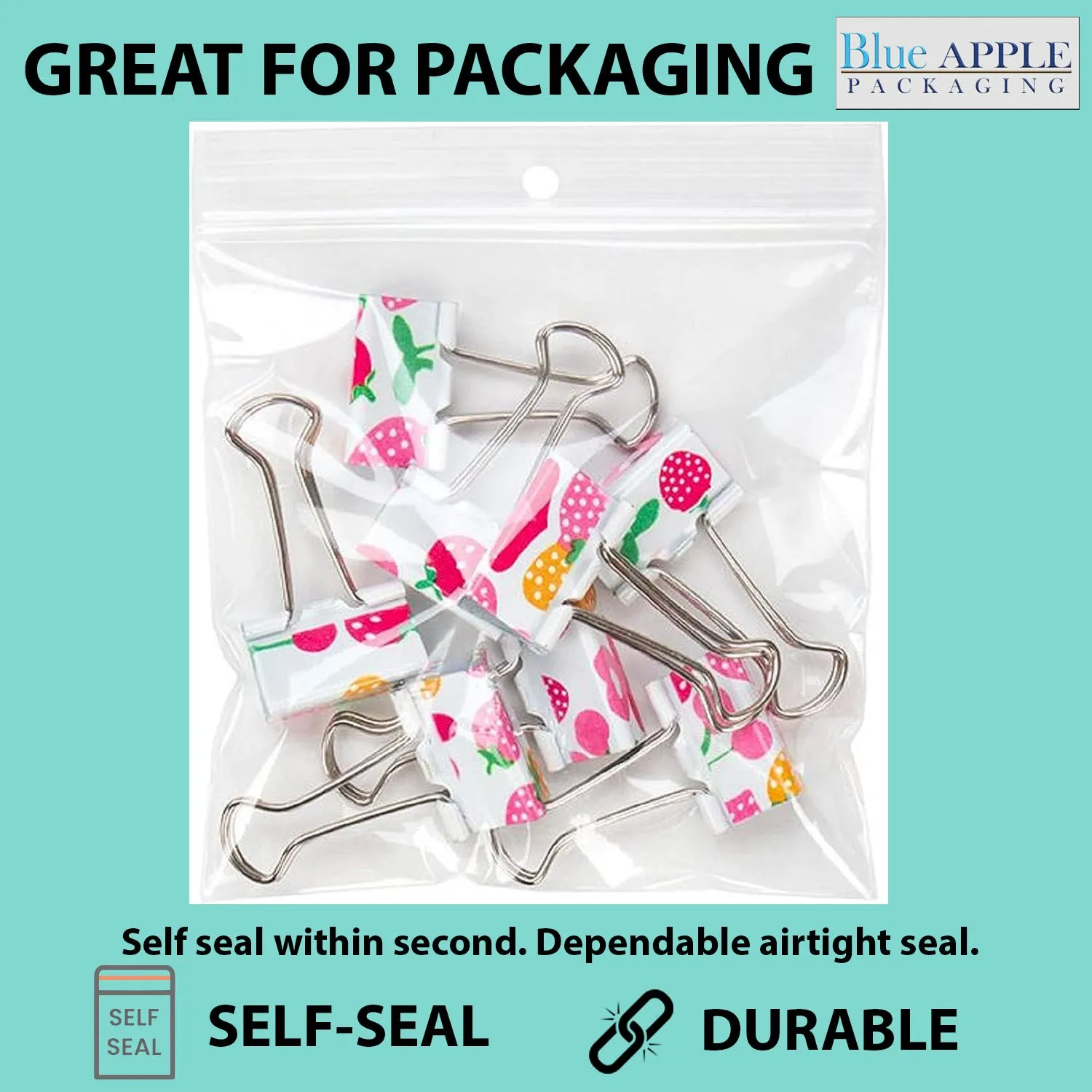 6X8 inches Reclosable Poly Bags with Hang Hole 4 Mil (LDPE) Single Track Zipper