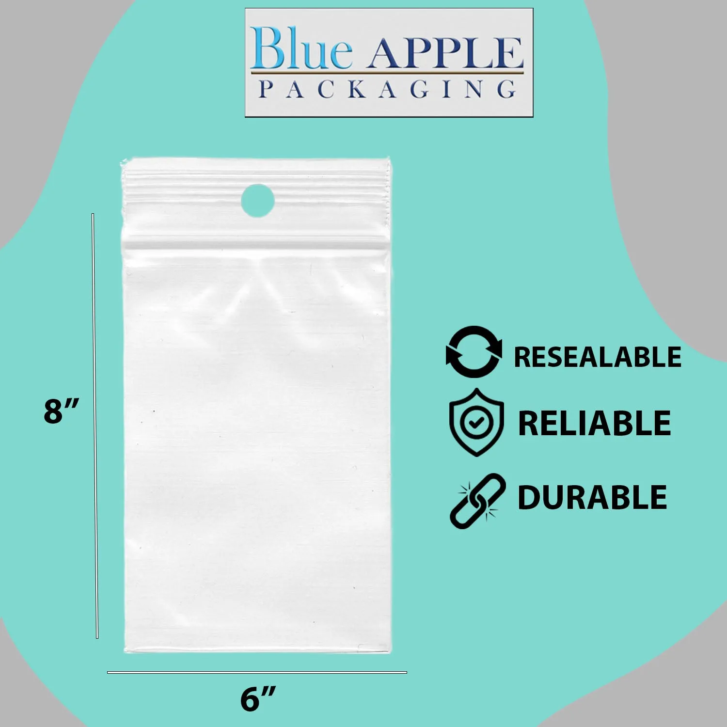 6X8 inches Reclosable Poly Bags with Hang Hole 4 Mil (LDPE) Single Track Zipper