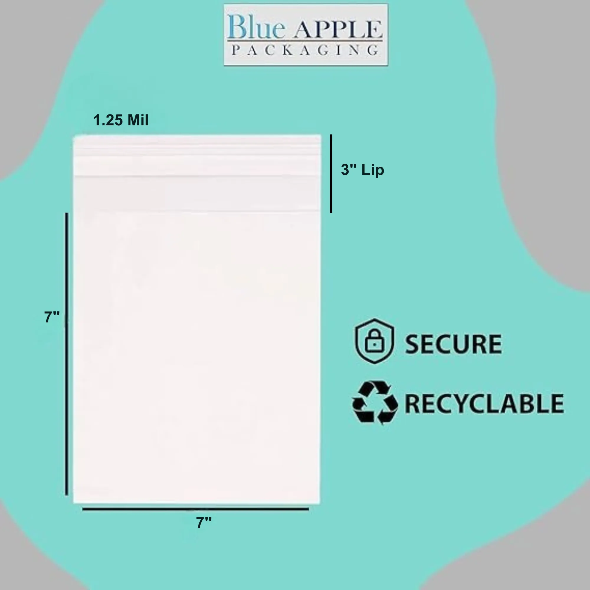7X7 3 inches Lip and Tape Resealable Bags Co-Extruded 1.25 Mil PPE