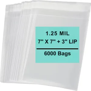 7X7 3 inches Lip and Tape Resealable Bags Co-Extruded 1.25 Mil PPE