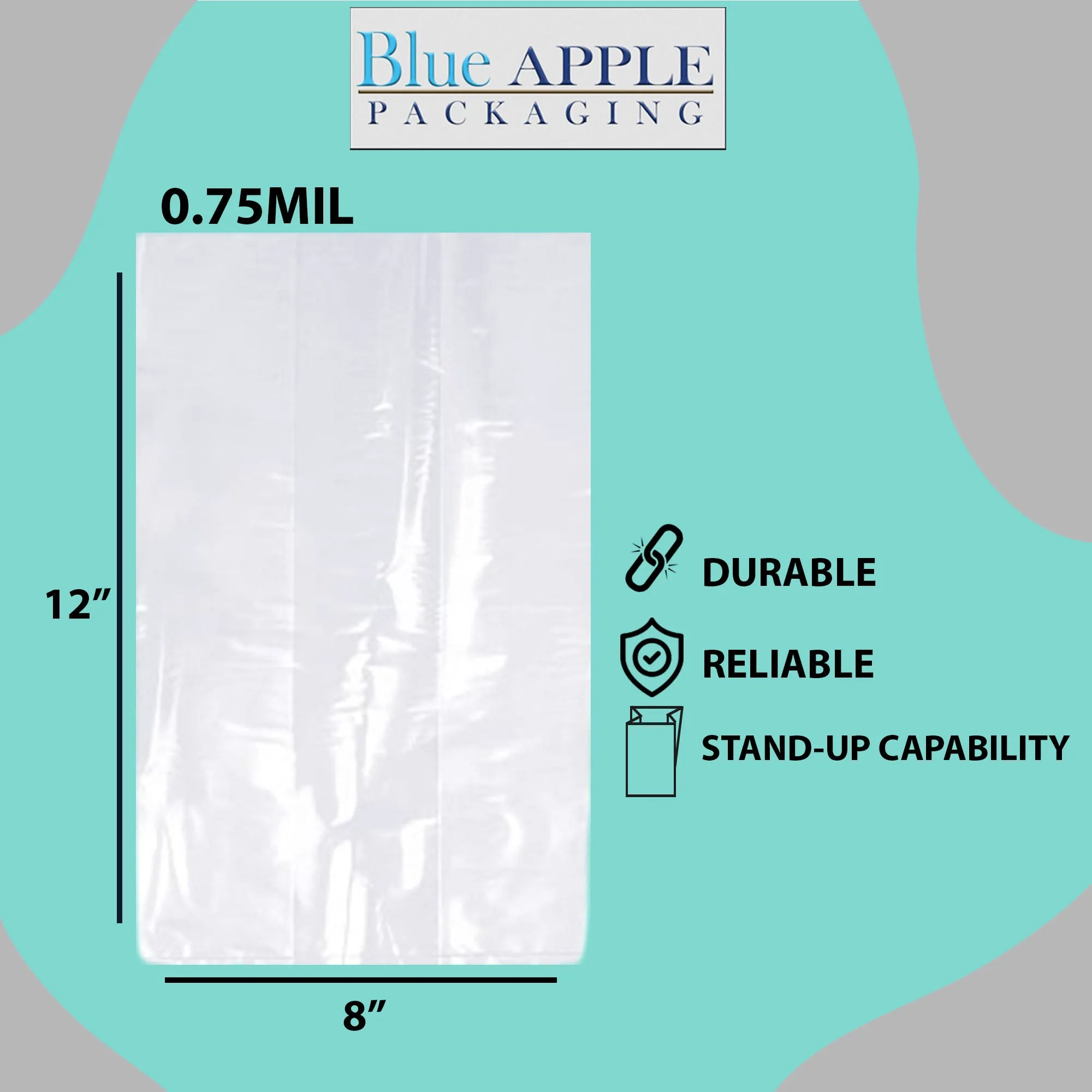 8X4X12 inches Clear Gusseted Poly Bags 0.75 Mil Low Density LDPE