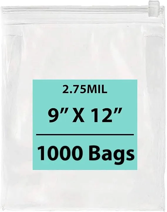 9X12 inches Resealable Poly Bags With Slide Seal 2.75 Mil (LDPE)