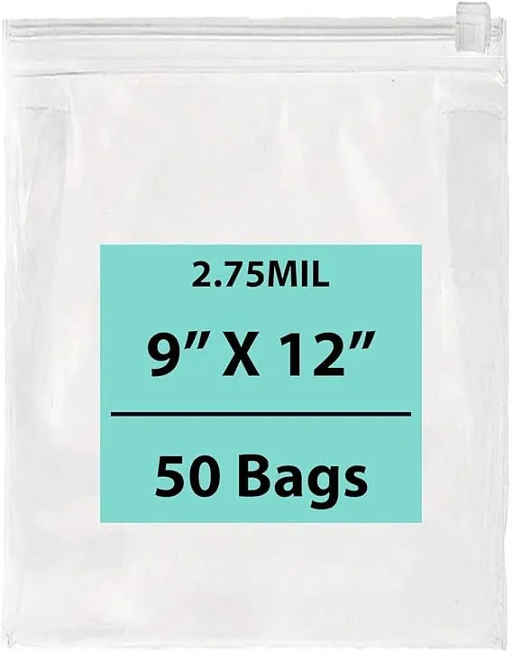9X12 inches Resealable Poly Bags With Slide Seal 2.75 Mil (LDPE)