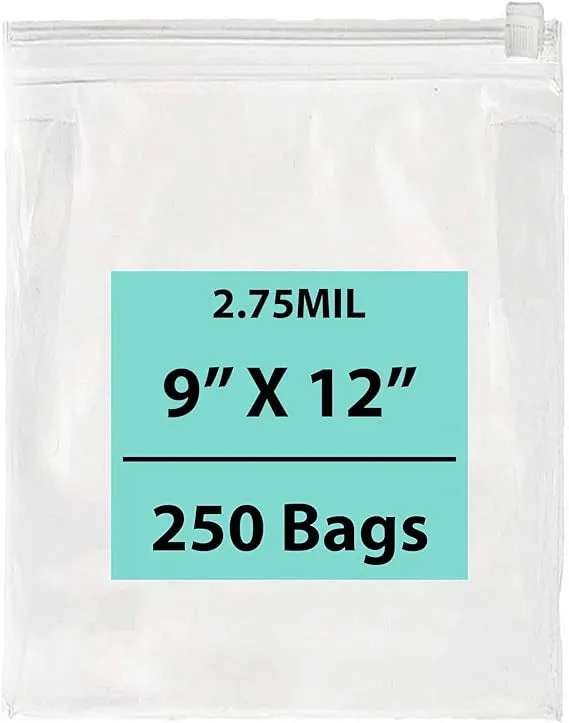 9X12 inches Resealable Poly Bags With Slide Seal 2.75 Mil (LDPE)