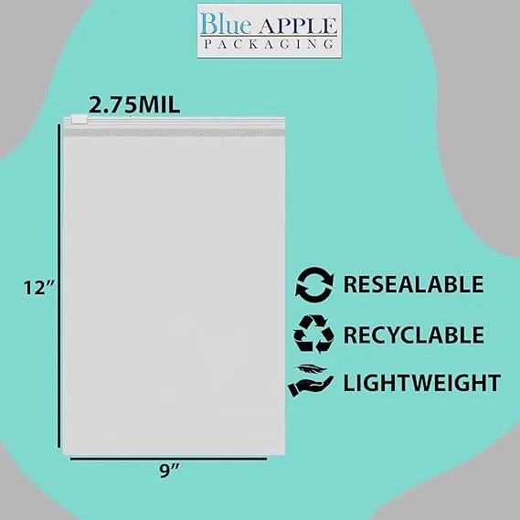 9X12 inches Resealable Poly Bags With Slide Seal 2.75 Mil (LDPE)