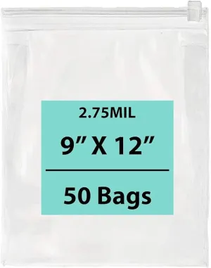 9X12 inches Resealable Poly Bags With Slide Seal 2.75 Mil (LDPE)