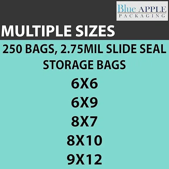 9X12 inches Resealable Poly Bags With Slide Seal 2.75 Mil (LDPE)