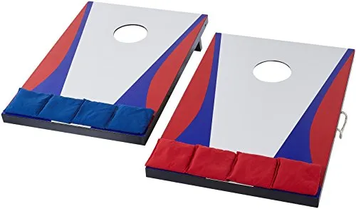 Amazon Basics Wooden Cornhole Outdoor Lawn Game Set, Blue,Red
