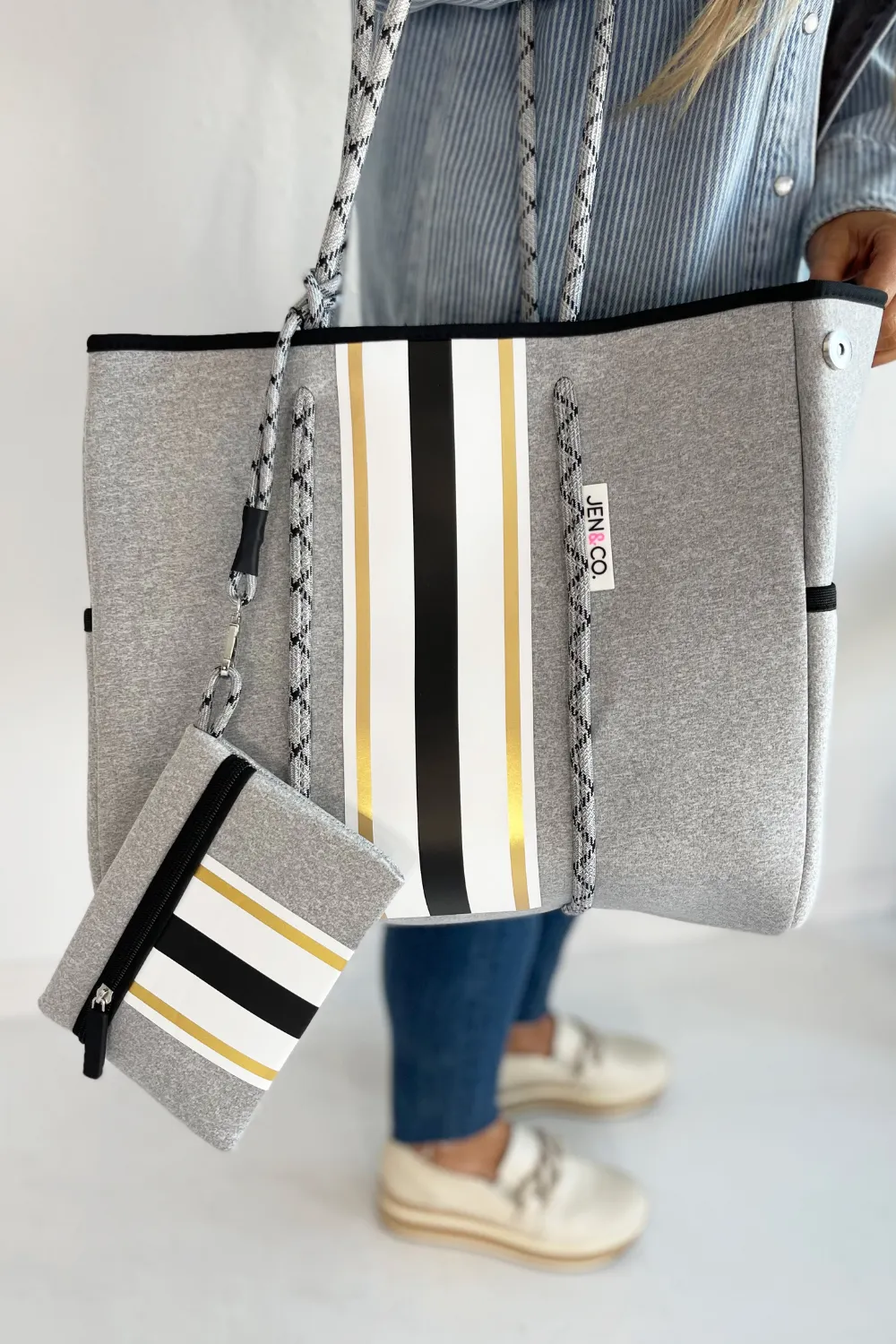 Annabella Large Striped Neoprene Tote