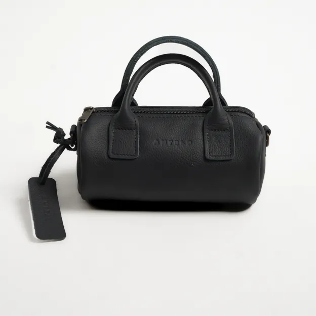 Antelo Indo Leather Mini Barrel Crossbody - Black