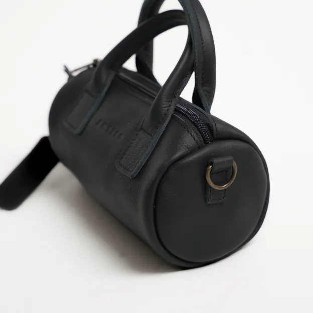 Antelo Indo Leather Mini Barrel Crossbody - Black