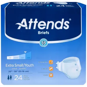 Attends BRBX10 Extra Absorbent Breathable Briefs, X-Small 20"-32", Pack of 24