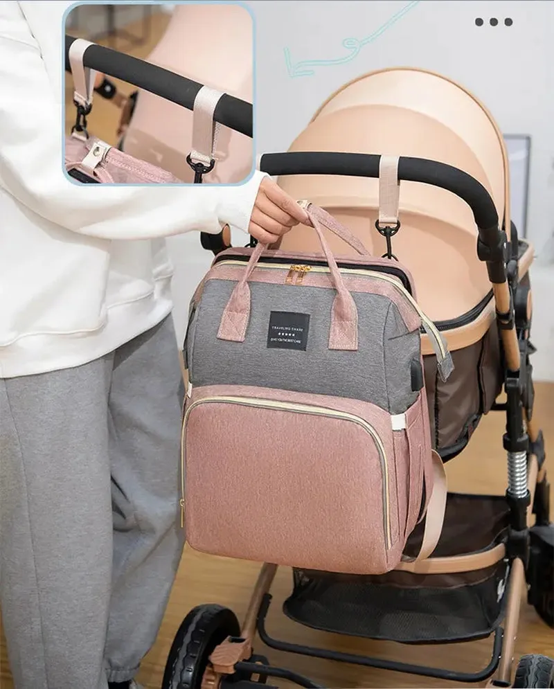 Baby Diaper Bags Backpack Large Capacity Waterproof Baby Outdoor Travel Crib Bed Cot Foldable 3 In1 Daddy Maternity Bag for Baby