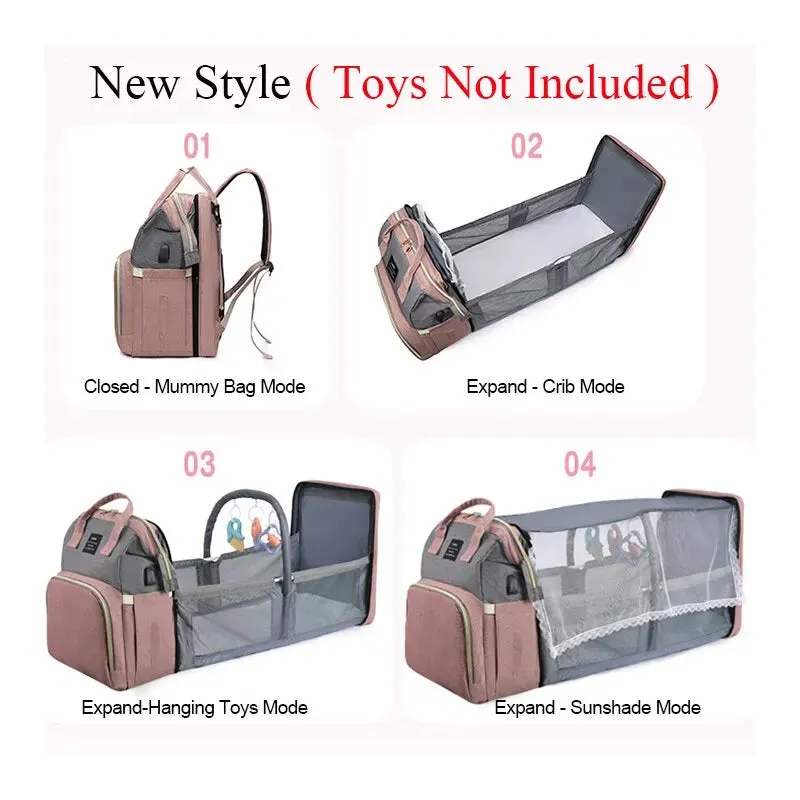 Baby Diaper Bags Backpack Large Capacity Waterproof Baby Outdoor Travel Crib Bed Cot Foldable 3 In1 Daddy Maternity Bag for Baby