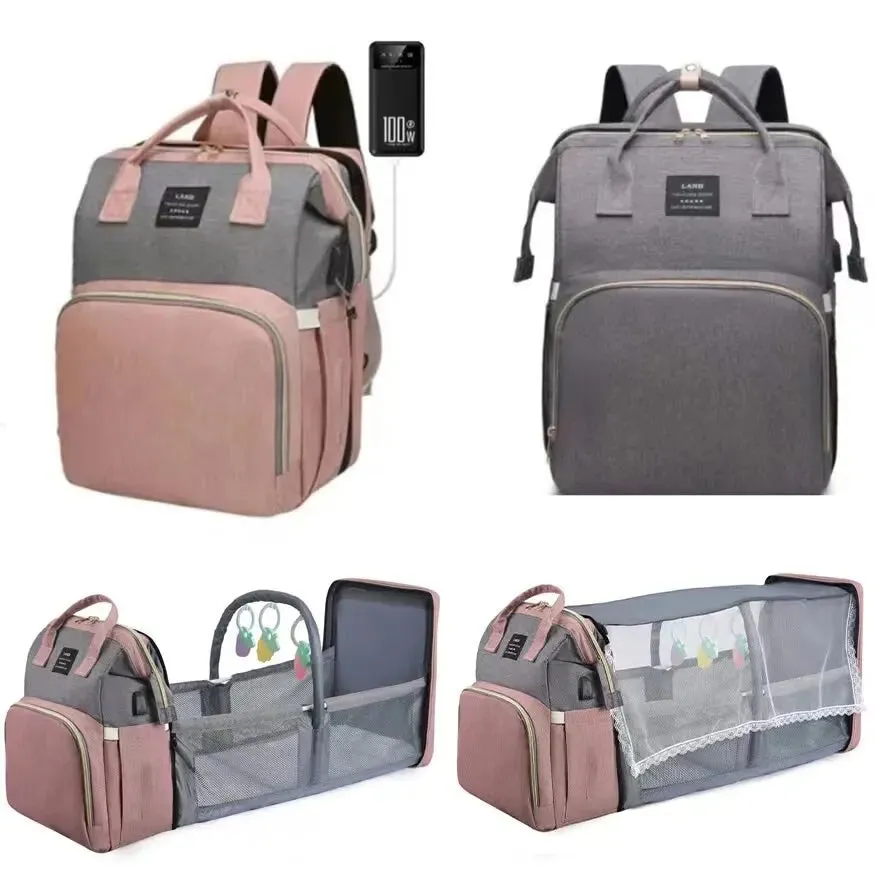 Baby Diaper Bags Backpack Large Capacity Waterproof Baby Outdoor Travel Crib Bed Cot Foldable 3 In1 Daddy Maternity Bag for Baby
