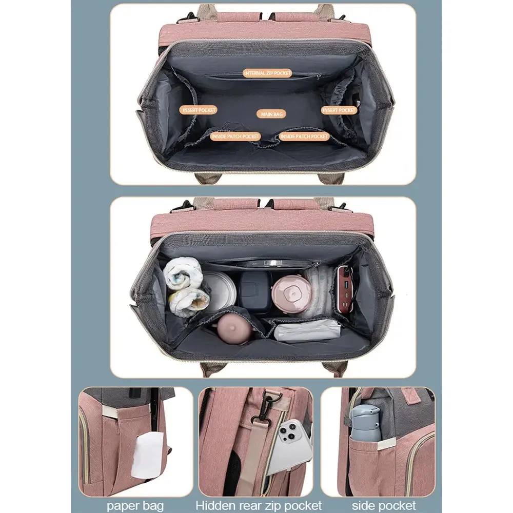 Baby Diaper Bags Backpack Large Capacity Waterproof Baby Outdoor Travel Crib Bed Cot Foldable 3 In1 Daddy Maternity Bag for Baby