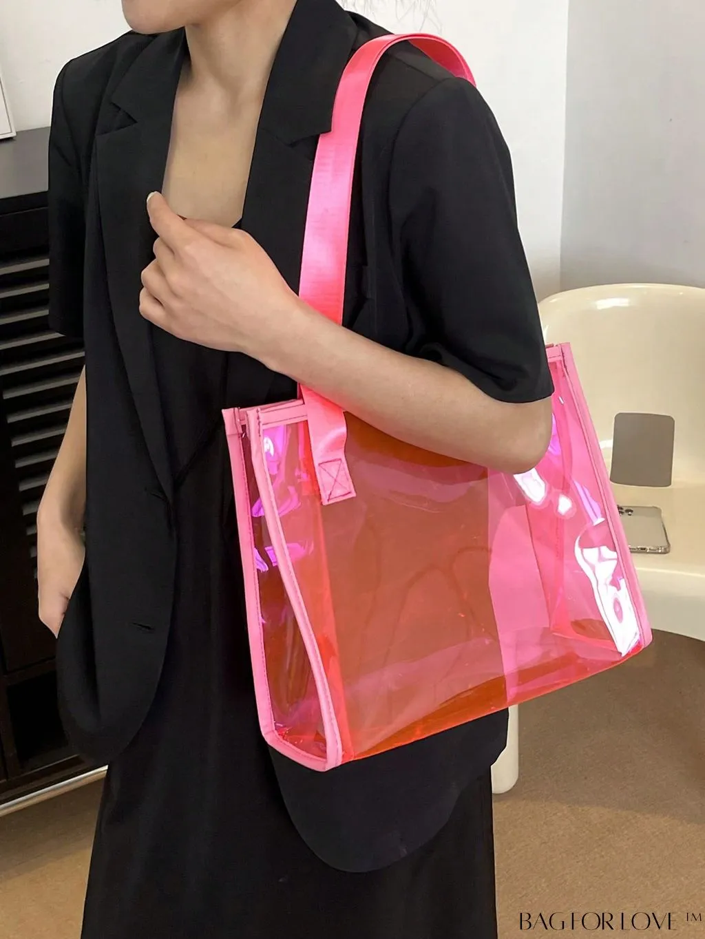 BagForLove - Compact Pink Transparent PVC Shoulder Tote