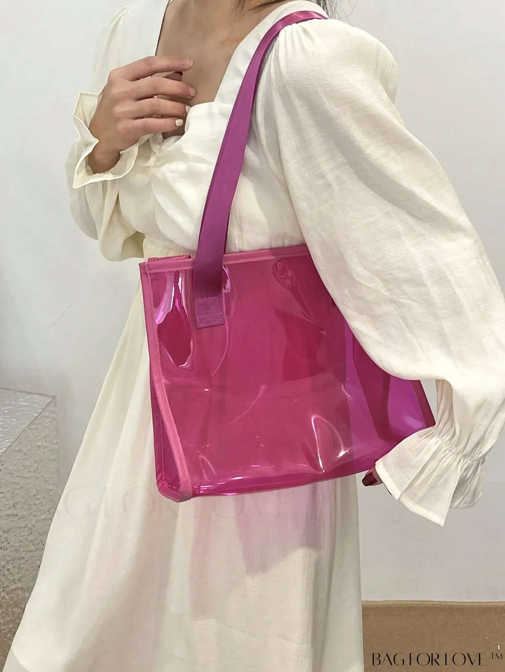BagForLove - Compact Pink Transparent PVC Shoulder Tote