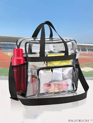 BagForLove - Womens Sporty Transparent PVC Tote: Waterproof Shoulder Messenger Bag for Casual & Beach