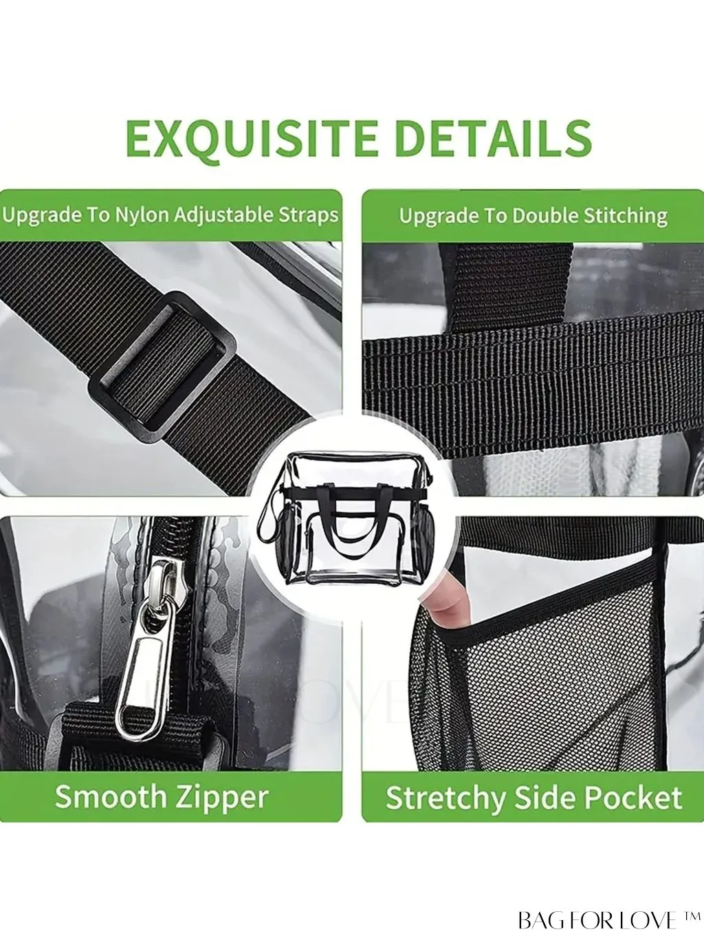 BagForLove - Womens Sporty Transparent PVC Tote: Waterproof Shoulder Messenger Bag for Casual & Beach