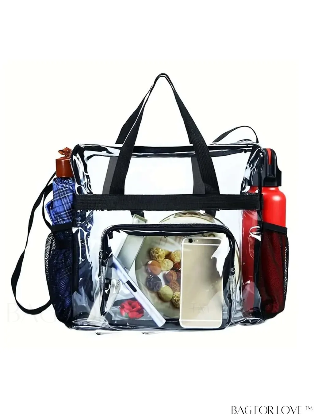 BagForLove - Womens Sporty Transparent PVC Tote: Waterproof Shoulder Messenger Bag for Casual & Beach