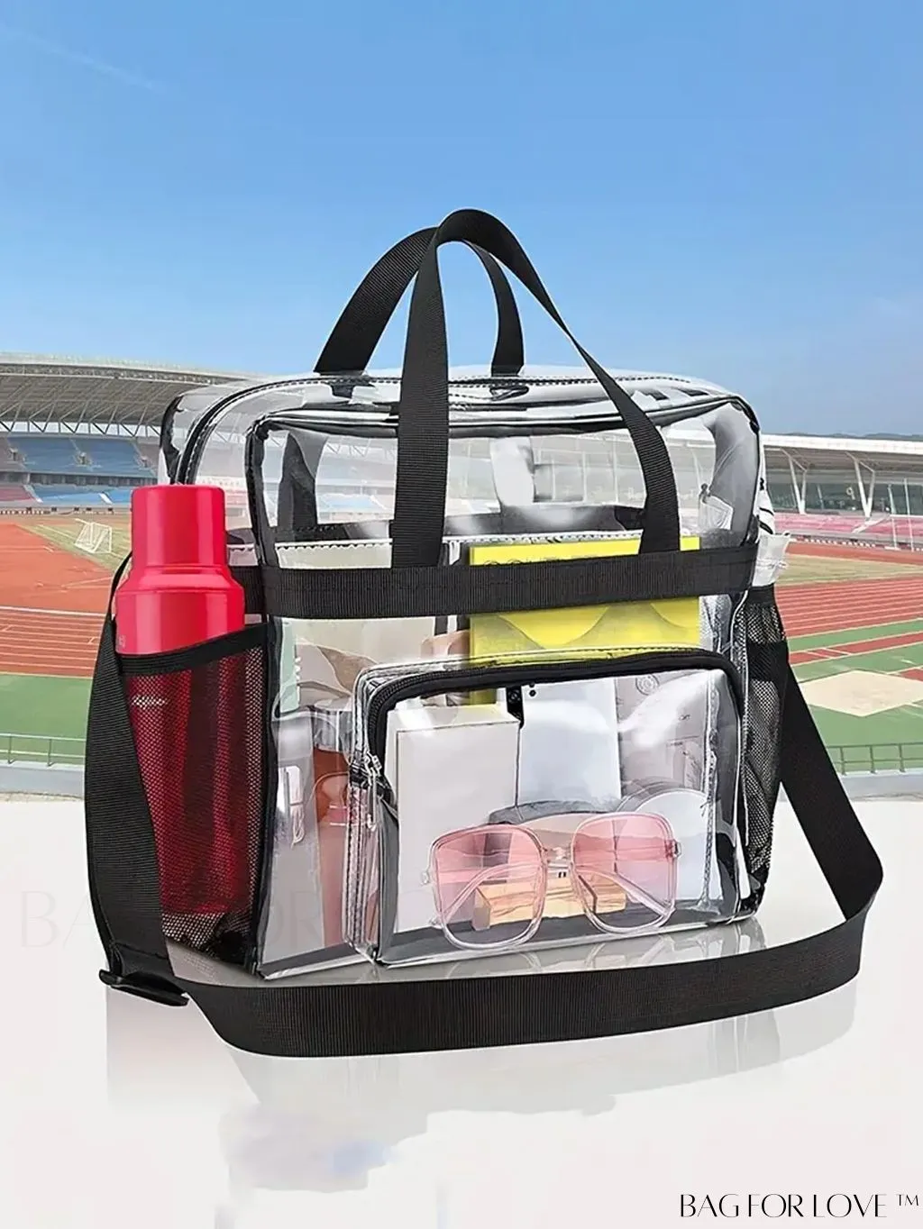 BagForLove - Womens Sporty Transparent PVC Tote: Waterproof Shoulder Messenger Bag for Casual & Beach