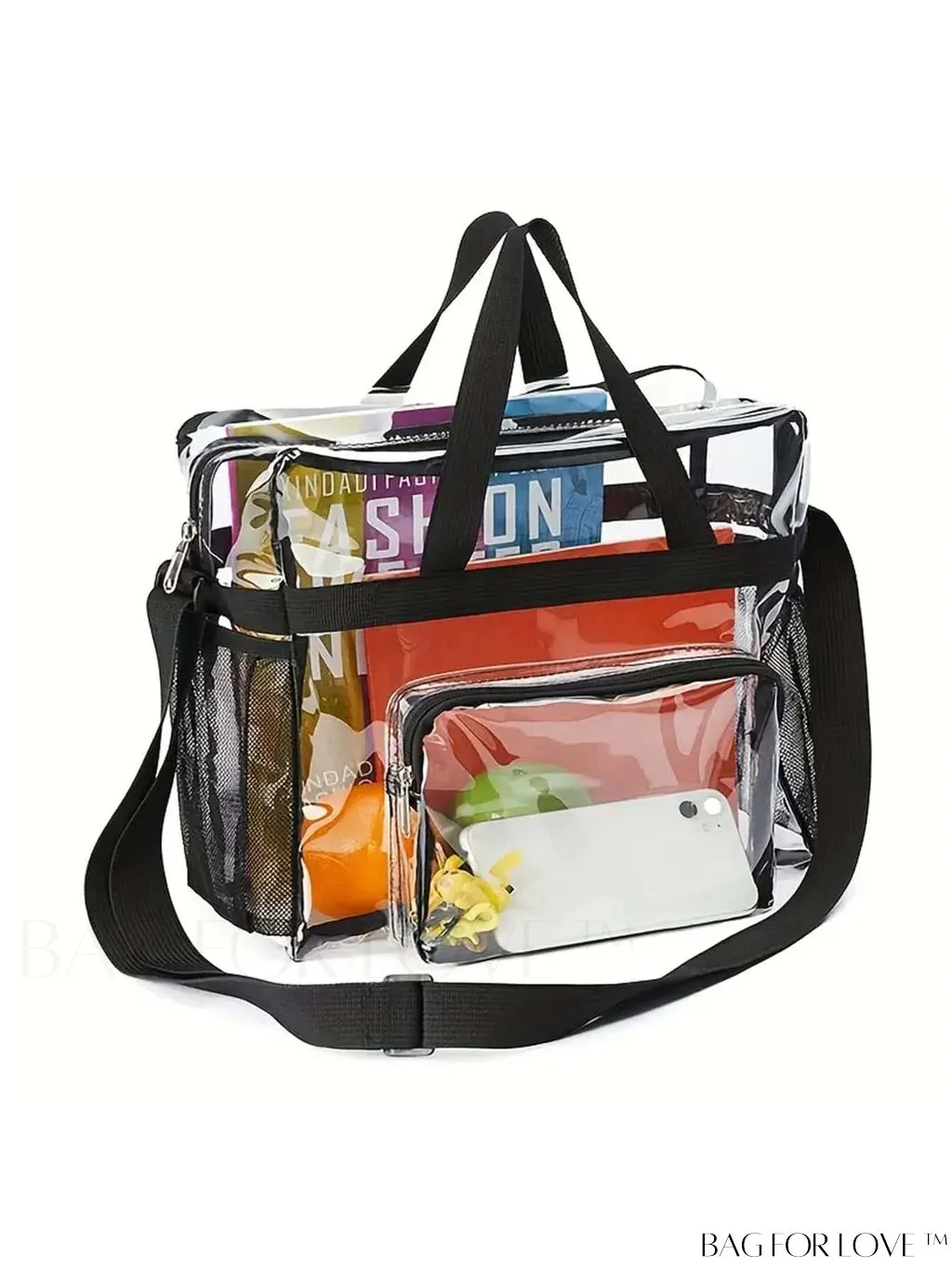 BagForLove - Womens Sporty Transparent PVC Tote: Waterproof Shoulder Messenger Bag for Casual & Beach