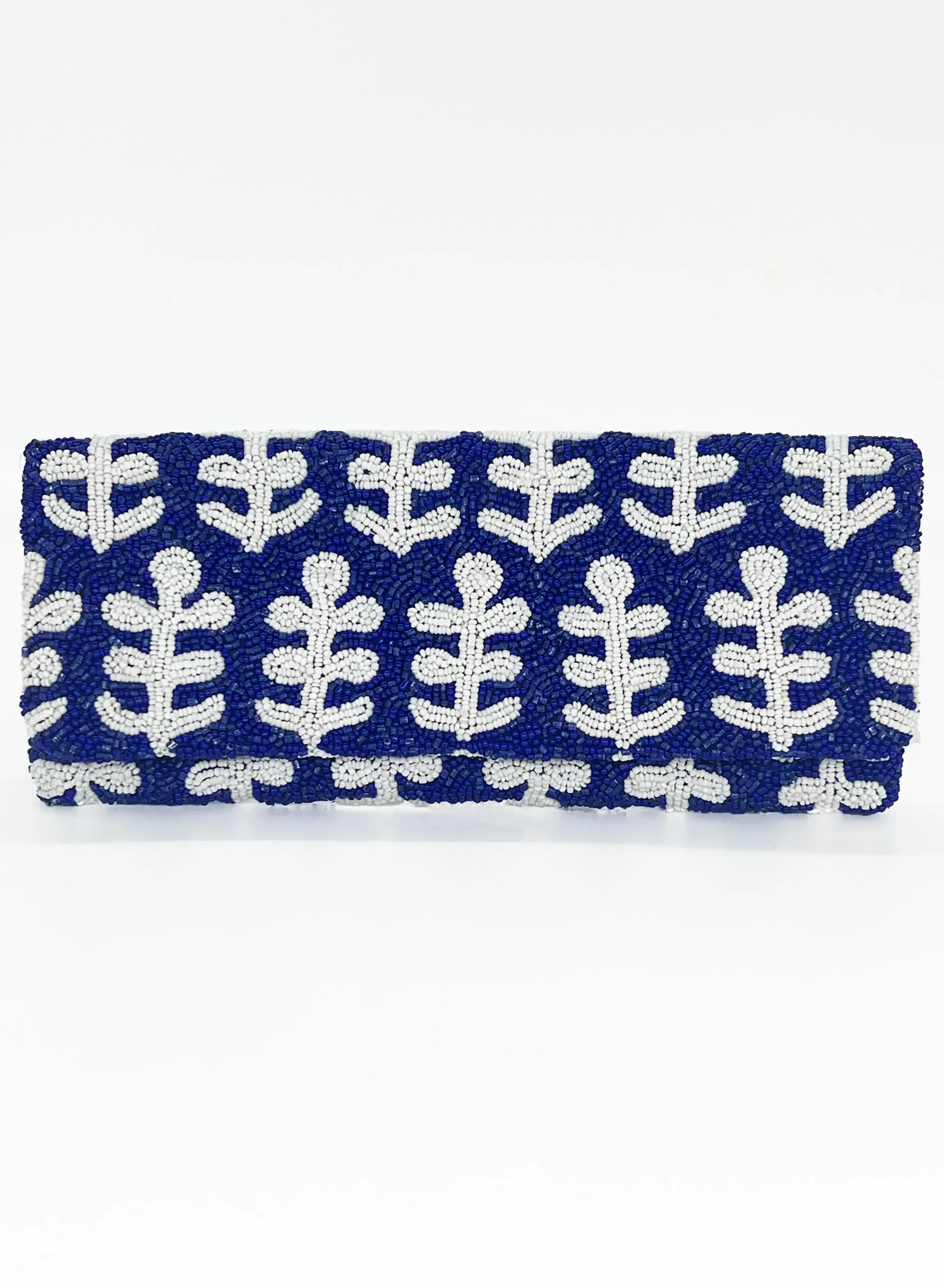Beaded Clutch- Fern Navy White