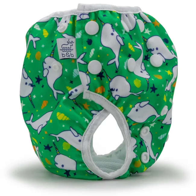 beau   belle littles baby nageuret reusable swim diaper (0-3yrs) - green narwhal