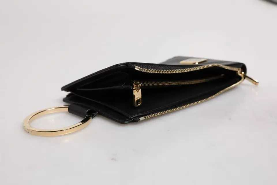 Black Leather Logo Plaque Neck Strap Card Coin Wallet