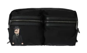 Black Leather Nylon Fanny Waist Pack