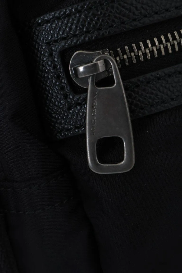 Black Leather Nylon Fanny Waist Pack