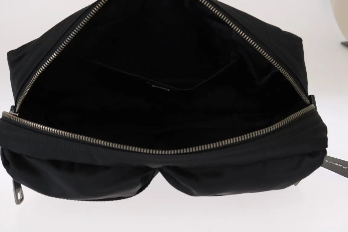 Black Leather Nylon Fanny Waist Pack