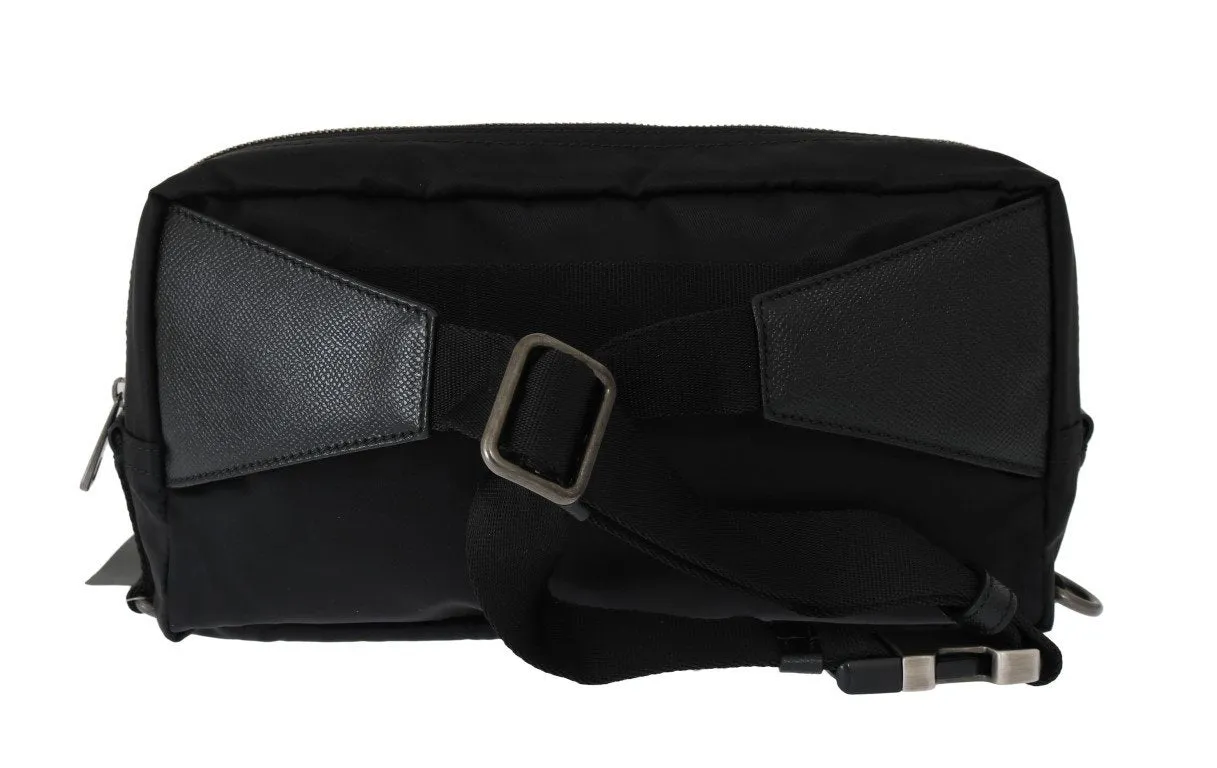 Black Leather Nylon Fanny Waist Pack