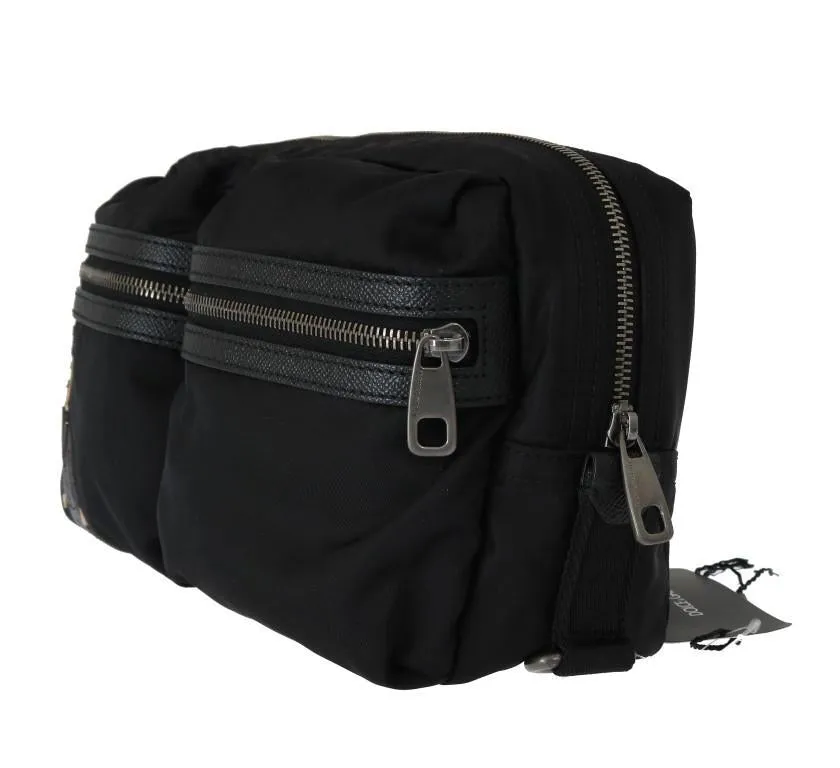 Black Leather Nylon Fanny Waist Pack
