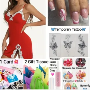 Brand New 🔥 Sexy Red/White Lace Lingerie W/G-String, Nails, Etc. Gift Bag 💝