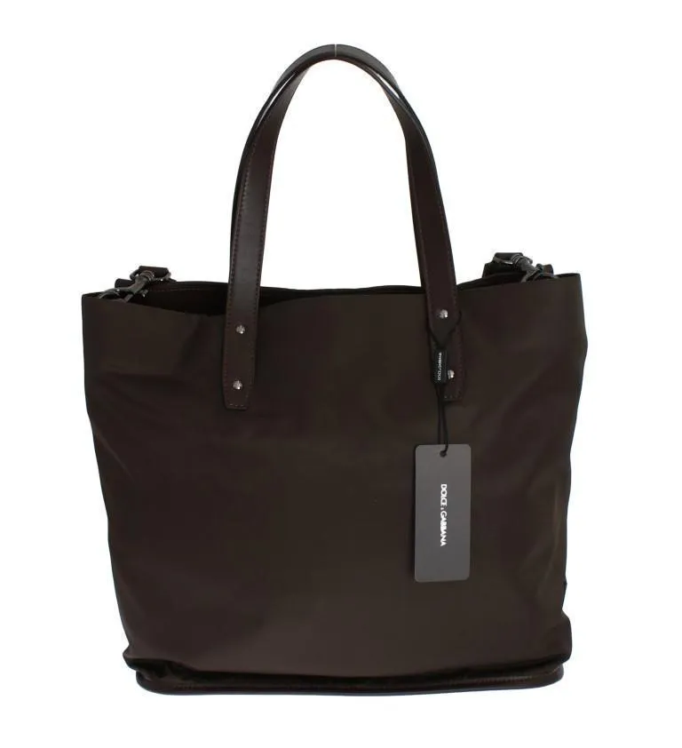 Brown Nylon Leather Gym Travel Shoulder Bag